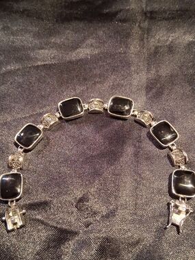Lia Sophia Silver-tone Bracelet with Black Onyx Squares and Marcasite